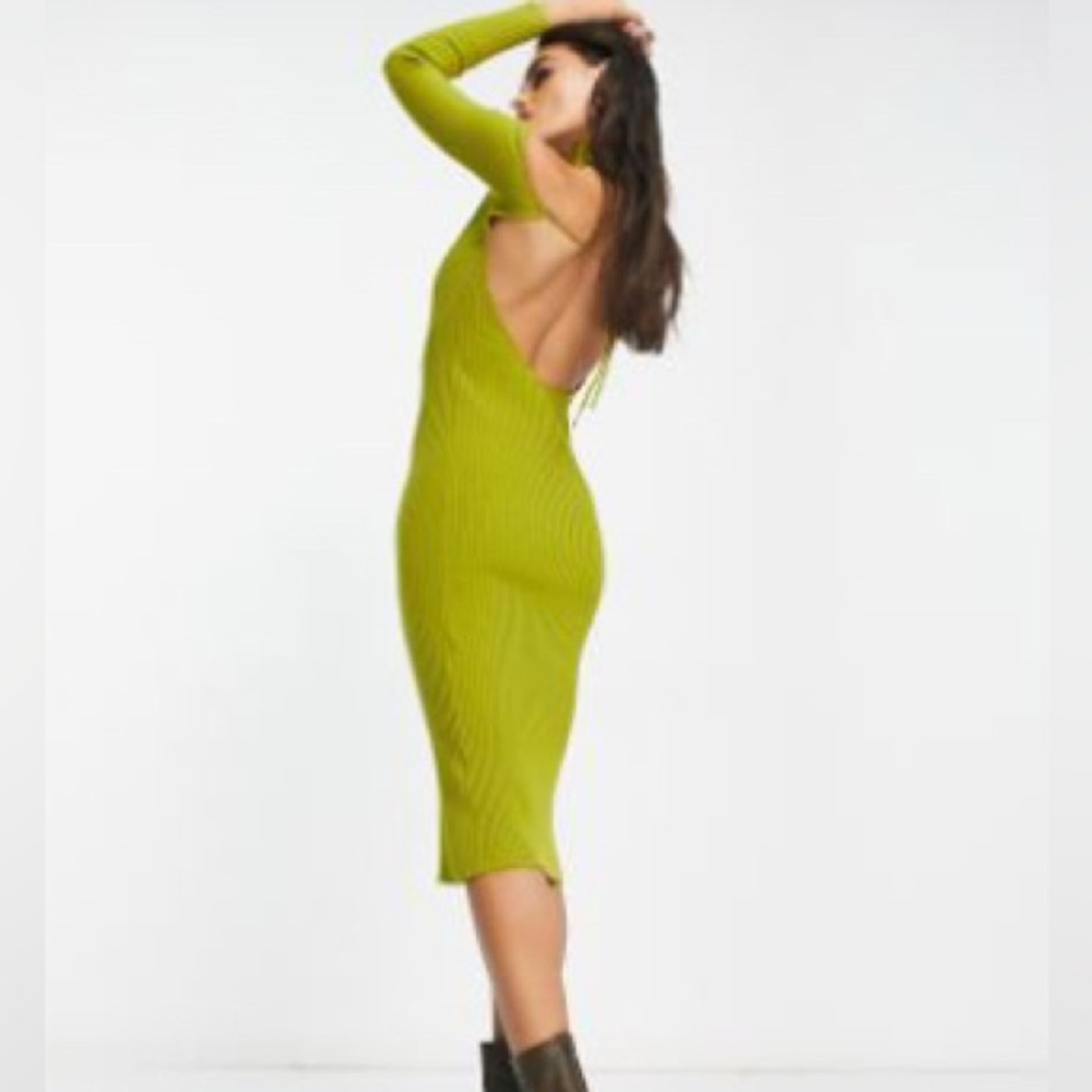 4th & Reckless knitted high neck open back midi dress in lime